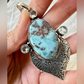 925 Modern Caribbean Larimar Pendant Necklace