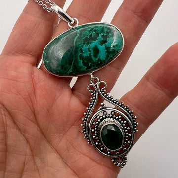 925 WOW! Malachite Chrysocolla GORGEOUS Pendant Necklace
