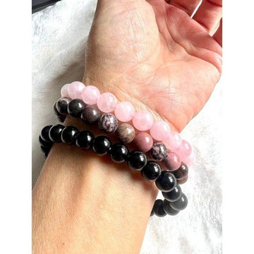 Heart Chakra Rhodonite, Onyx or Rose Quartz Bead Mala Bracelet