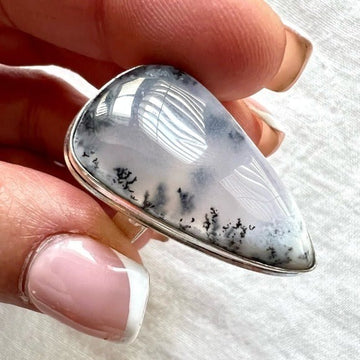 925 Dendritic Agate Teardrop Ring 7