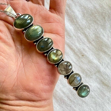 925 MASSIVE Flash Labradorite 7 Chakra Pendant Necklace