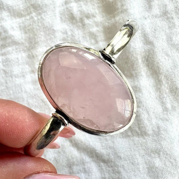 925 Elegant Pink Rose Quartz Bracelet Cuff
