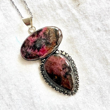 925 Passion! Double Rhodonite Pendant Necklace