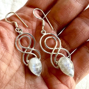 925 Elegant Braided Rainbow Flash Moonstone Earrings!