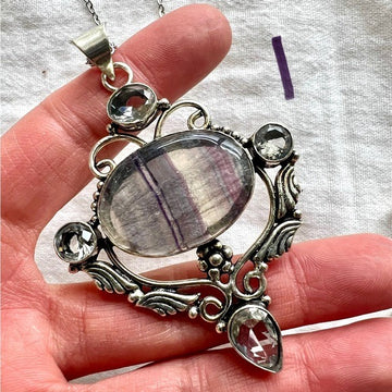 925 You Choose! Ornate Banded Fluorite Pendant Necklace