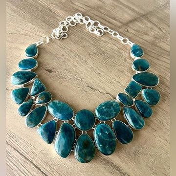 925 Manifest APATITE Goddess Collar Bib Necklace