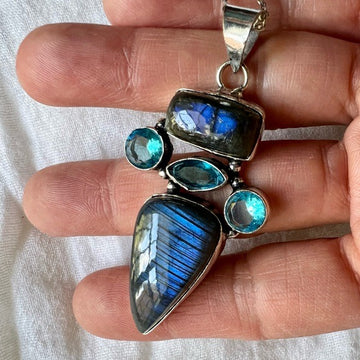 925 Royal Blue Flash Labradorite + Topaz Pendant Necklace