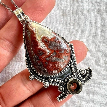 925 STUNNING! Mexican Crazy Lace Agate Necklace Pendant