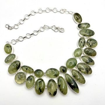 925 Massive Moss Prehnite Goddess Bib Collar Necklace Pendant