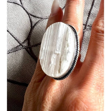 925 RAW Selenite Crystal Charging Ring 6
