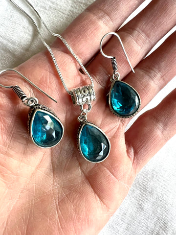 925 STUNNING Swiss Topaz Necklace + Earrings Set