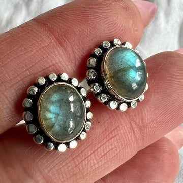 925 Petite Flash Labradorite Stud Earrings