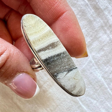 925 Blonde African Zebra Calcite Ring 8 1/4