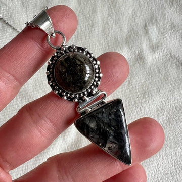 925 Double Tourmalated Black Rutile Quartz Pendant Necklace