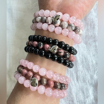 3 Bracelet SET! Your Choice! Onyx, Rose Quartz, Rhodonite, Pink Zebra Jasper