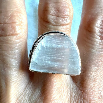 925 Raw Selenite Crystal Charge Ring 6.75