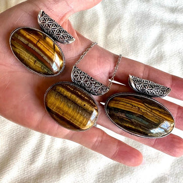925 You Choose! Sacred Geometry TIGERS EYE Necklace Pendant