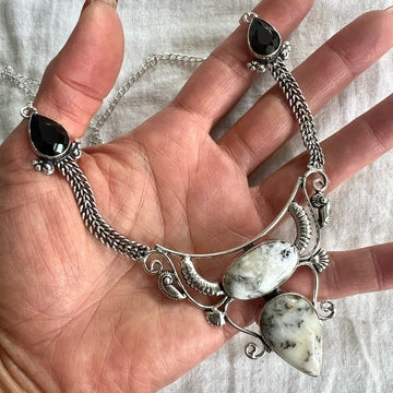 925 Ornamental DOUBLE Dendritic Agate Necklace Pendant