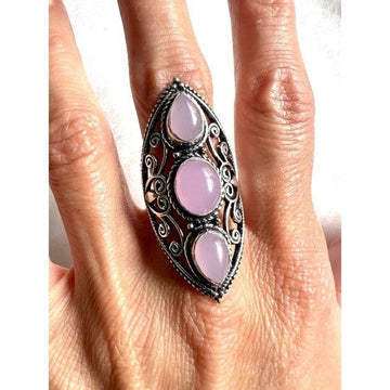 925 Ornate Rose Chalcedony Ring 6, 7, 8 1/4, 8 1/2