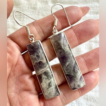 925 Mystical Long Amethyst Geometric Earrings