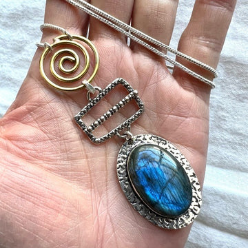 925 Reiki Blue Fire Flash Labradorite Necklace