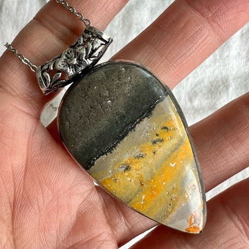 925 Bumble Bee Jasper Pendant Necklace