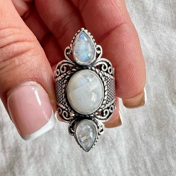 925 OMG! Gorgeous! Triple Rainbow Flash Moonstone Ring 6 7 8 9 10