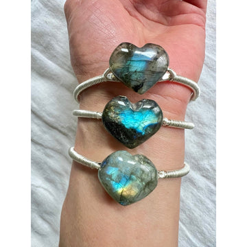 Your Choice! Flash Labradorite ❤️ Heart Cuff Bangle Bracelet