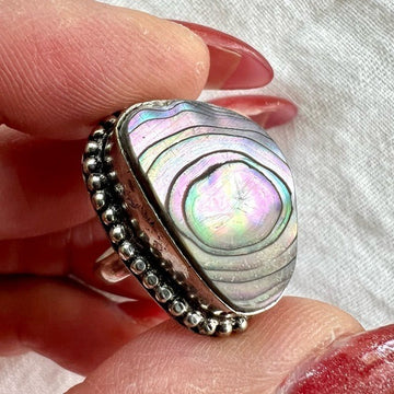 925 Ocean Vortezt Pink Hue Abalone Shell Ring 7.5