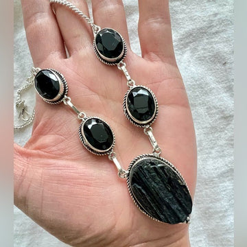 925 Raw Black Tourmaline + Onyx Necklace