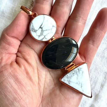 MASSIVE! Copper Howlite + Black Onyx Pendant Necklace