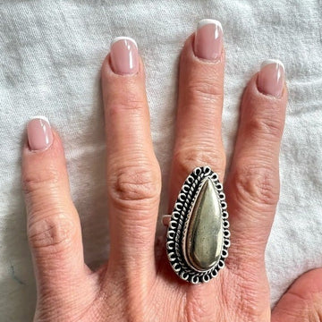 925 Abundance! Polished Pyrite Teardrop Ring 9