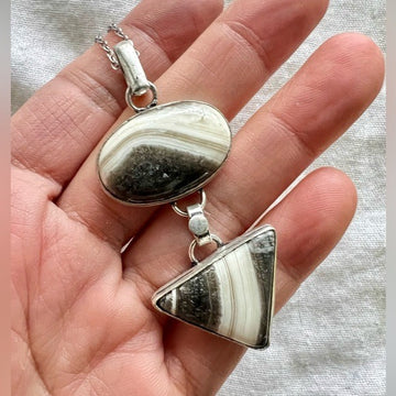 925 Double Geometric ZEBRA CALCITE Pendant Necklace