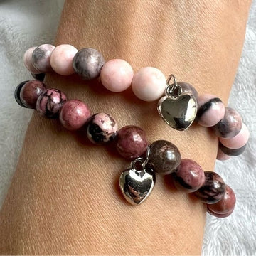 Rhodonite + Pink Zebra Jasper Mala Bead Bracelet