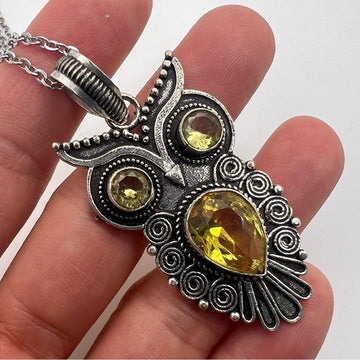 925 OWL SPIRIT GUIDE Citrine Necklace Pendant