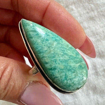 925 Peaceful AMAZONITE Teardrop Ring 9