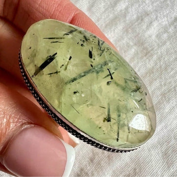 925 Huge Prehnite w/ Epidote Dome Ring 7