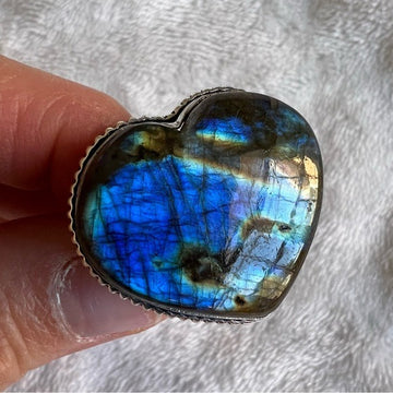 925 Earth Love Flash Labradorite ❤️ Heart Ring 6.5