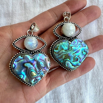 FRESH STOCK! 925 Healing Tranquility Moonstone + Abalone Shell Heart ❤️ Pendant
