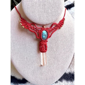 HEMP Woven Flash Labradorite + Clear Quartz Tower Pendant Necklace