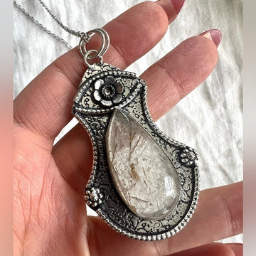 925 Divine Light GOLD RUTILE Threads Necklace Pendant