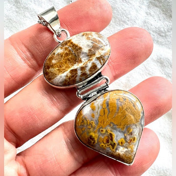925 Double Yellow Moss Agate Pendant Necklace