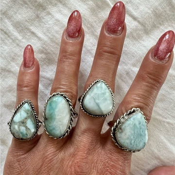 925 You Choose! Ocean Blue Caribbean Larimar Ring 9, 10