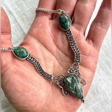 925 Spirit Guides Seraphinite + Chrysocolla Pendant Necklace