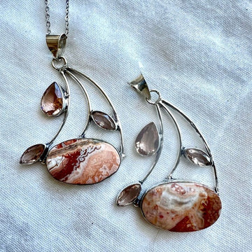 925 You Choose! Crazy Lace Agate + Morganite Necklace Pendant