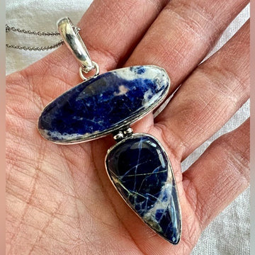 925 Double Spiritual Sodalite Dagger Pendant Necklace