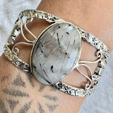 925 Yin Yang Tourmalated Cuff Bracelet