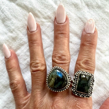 925 You Choose! Geometric Flash Labradorite Ring 10.5