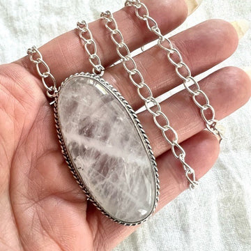 925 Polished Rose Quartz Pendant Necklace