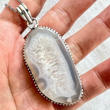 925 Solar Quartz Geode Slice Pendant Necklace